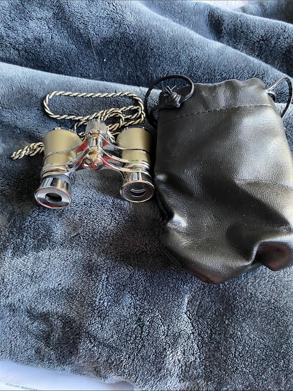 Silver and Cream Opera Glasses with Black Pouch